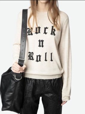 NWT  Zadig & Voltaire Ivy Rock & Roll Merino Wool Sweater Women Size XS Beige